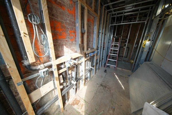 Residential plumbing pipes and framing during construction